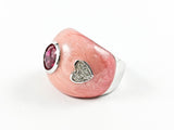 Unique Round Ruby Stone Color Enamel Silver Ring