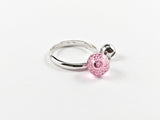 Cute Dainty Dangling Pink Stone Charm Silver Ring