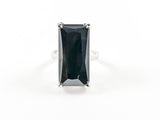 Classic Elegant Black Radiant Cut Rectangular Shaped Silver Ring