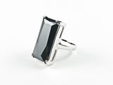 Classic Elegant Black Radiant Cut Rectangular Shaped Silver Ring