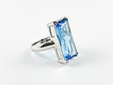 Classic Elegant Blue Radiant Cut Rectangular Shaped Silver Ring