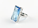 Classic Elegant Blue Radiant Cut Rectangular Shaped Silver Ring