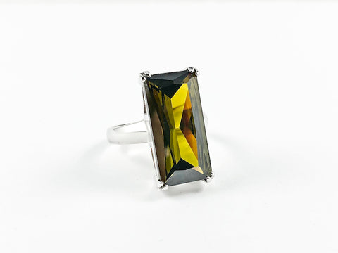 Classic Elegant Olive Radiant Cut Rectangular Shaped Silver Ring