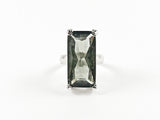 Classic Elegant Gray Radiant Cut Rectangular Shaped Silver Ring