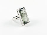 Classic Elegant Gray Radiant Cut Rectangular Shaped Silver Ring