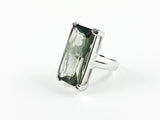 Classic Elegant Gray Radiant Cut Rectangular Shaped Silver Ring