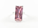 Classic Elegant Pink Radiant Cut Rectangular Shaped Silver Ring
