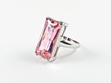 Classic Elegant Pink Radiant Cut Rectangular Shaped Silver Ring
