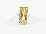 Classic Elegant Yellow Radiant Cut Rectangular Shaped Silver Ring