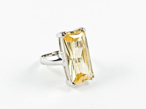 Classic Elegant Yellow Radiant Cut Rectangular Shaped Silver Ring