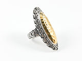 Classic Textured Long Slender Shape 2 Tone Tribal Accent Silver Ring