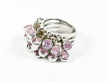 Unique Multi Dangling Pink Color Bezel CZs Fun Design Silver Ring