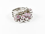 Unique Multi Dangling Pink Color Bezel CZs Fun Design Silver Ring