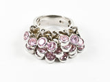 Unique Multi Dangling Pink Color Bezel CZs Fun Design Silver Ring