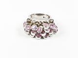 Unique Multi Dangling Pink Color Bezel CZs Fun Design Silver Ring