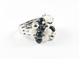 Unique Multi Dangle Shiny Metallic Black & White Ball Beads Fun Design Silver Ring