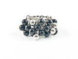 Unique Multi Dangle Shiny Metallic Black & Silver Ball Beads Fun Design Silver Ring