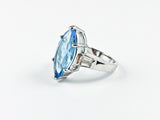 Beautiful Center Marquise Shape Aquamarine Color CZ Silver Ring