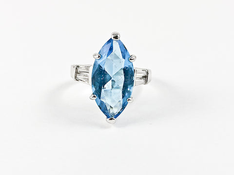 Beautiful Center Marquise Shape Aquamarine Color CZ Silver Ring