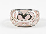 Unique Creative See Through Light Pink Color Crystal Filigree Pattern Silver Ring
