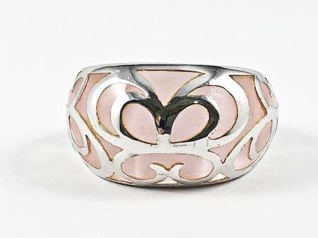 Unique Creative See Through Light Pink Color Crystal Filigree Pattern Silver Ring