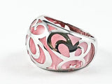 Unique Creative See Through Pink Color Crystal Filigree Pattern Silver Ring