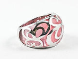 Unique Creative See Through Pink Color Crystal Filigree Pattern Silver Ring