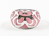 Unique Creative See Through Pink Color Crystal Filigree Pattern Silver Ring