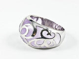 Unique Creative See Through Light Purple Color Crystal Filigree Pattern Silver Ring