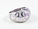 Unique Creative See Through Light Purple Color Crystal Filigree Pattern Silver Ring