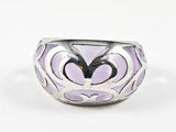 Unique Creative See Through Light Purple Color Crystal Filigree Pattern Silver Ring