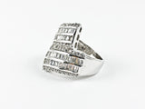 Classic Fine Baguette Setting Cross Design Silver Ring