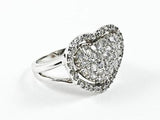 Elegant Fine Heart Halo Design Micro Setting CZ Silver Ring