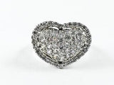 Elegant Fine Heart Halo Design Micro Setting CZ Silver Ring