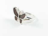 Modern Cute Wood Surface Butterfly Design Silver Ring