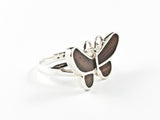 Modern Cute Wood Surface Butterfly Design Silver Ring