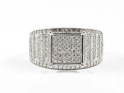 Classic Fine Micro Pave Style Square Silver Ring