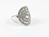 Elegant Classic Bullseye Round Swirl Design CZ Silver Ring