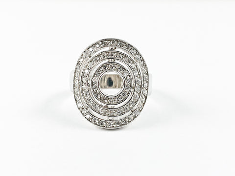 Elegant Classic Bullseye Round Swirl Design CZ Silver Ring