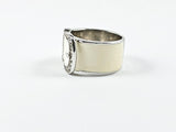 Cute Elegant Belt Buckle Design With White Enamel Band CZ Silver Ring