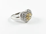 Cute Nice Layered Heart & Star Design Two Tone Silver Ring