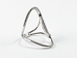 Elegant Thin Open Works Long Design CZ Silver Ring