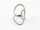 Elegant Thin Open Works Long Design CZ Silver Ring