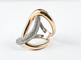 Modern Elegant Large Link Design CZ Rose Gold Silver Ring