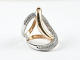 Modern Elegant Large Link Design CZ Rose Gold Silver Ring