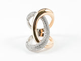 Modern Elegant Large Link Design CZ Rose Gold Silver Ring