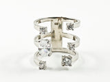 Beautiful Wide Open 3 Row CZ Wrap Silver Ring