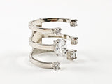 Beautiful Wide Open 3 Row CZ Wrap Silver Ring