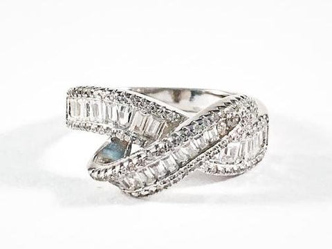 Elegant Knot Design Baguette CZ Setting Silver Ring