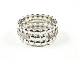 Elegant Textured Round Ball Charm CZ Eternity Silver Band Ring